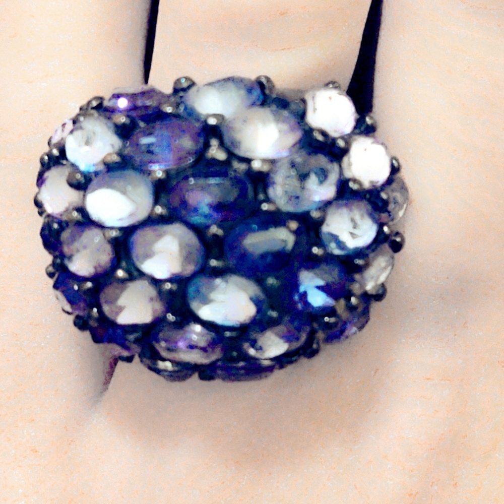 Vintage Blue/Purple Domed Crystal Cocktail Ring- 7 - Picture 4 of 6